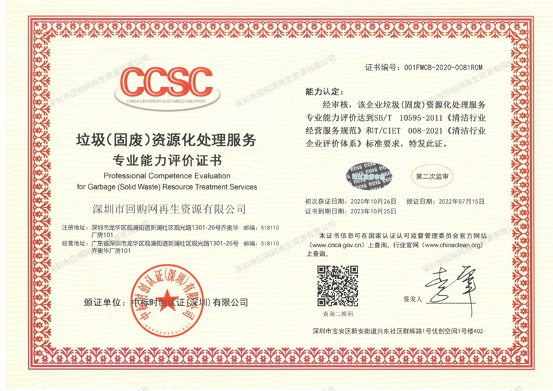 回购网清洁行业体系认证