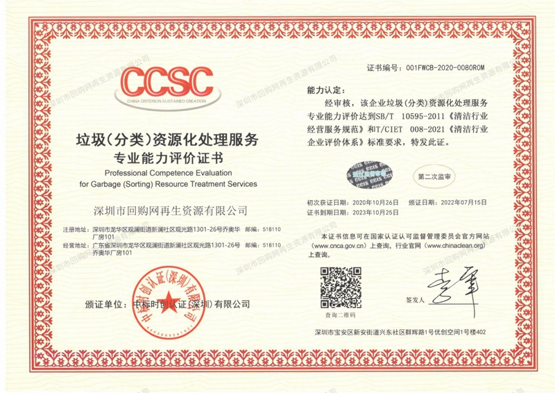 回购网清洁行业体系认证